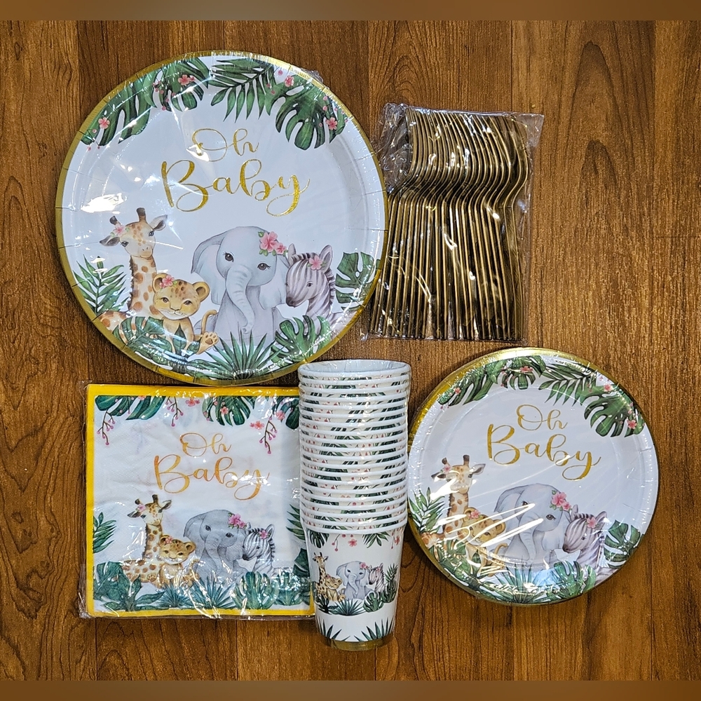 Oh Baby Jungle Theme Baby Shower Party Supplies Set